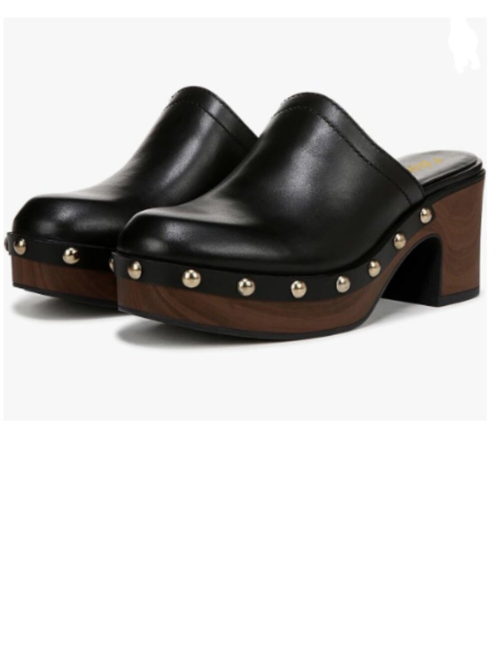 YDN Black Rounded Toe Studded Clogs Mules Platform Slip On Block Mid Heel Sandal